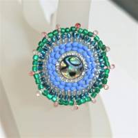 Ring blau grün Abalone candy colour handgefertigt aus Glasperlen Unikat boho Bild 4