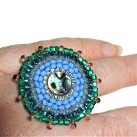 Ring blau grün Abalone candy colour handgefertigt aus Glasperlen Unikat boho Bild 5