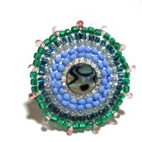Ring blau grün Abalone candy colour handgefertigt aus Glasperlen Unikat boho Bild 7