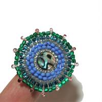 Ring blau grün Abalone candy colour handgefertigt aus Glasperlen Unikat boho Bild 8