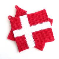 Topflappen, 1 Set / 2 Stück, 100 % Baumwolle, rot-weiß, Flagge Dänemark, Handarbeit, gehäkelt, Thermostich Bild 2