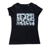 Skelette, Bio Fairtrade T-Shirt Frauen, schwarz, mit handgedrucktem Siebdruck. Bild 2