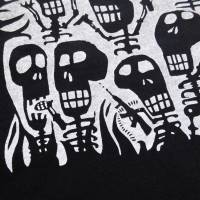 Skelette, Bio Fairtrade T-Shirt Frauen, schwarz, mit handgedrucktem Siebdruck. Bild 4