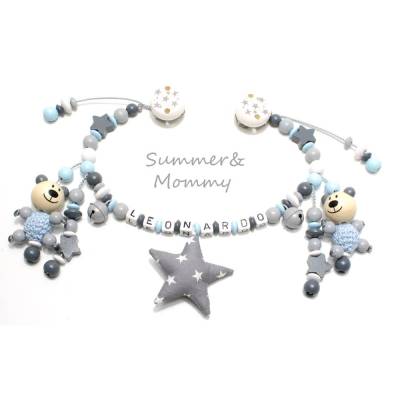 Kinderwagenkette mit oder ohne Namen, Junge Mädchen Teddy Glöckchen Knisterstern