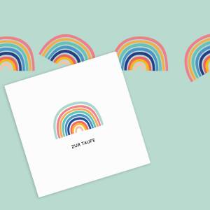 Friendly Fox Karte zur Taufe "Regenbogen", 1x quadratische Taufkarte mit Umschlag, zur Taufe Arche Noah, Klappka Bild 2