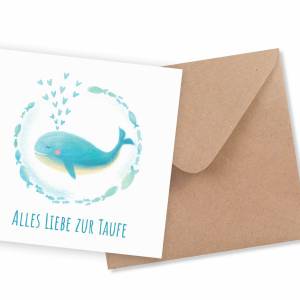 Friendly Fox Karte zur Taufe "Wal", 1x quadratische Taufkarte mit Umschlag, zur Taufe kleiner Wal und Fische, Kl Bild 7