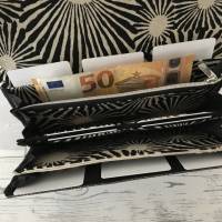 Geldbörse, Portemonnaie, Leinen - Chrysantheme, Kunstleder - schwarz grau Bild 6