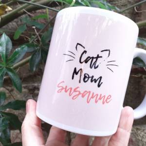 Tasse Cat Mom, personalisiert mit Namen, Keramiktasse Bild 1