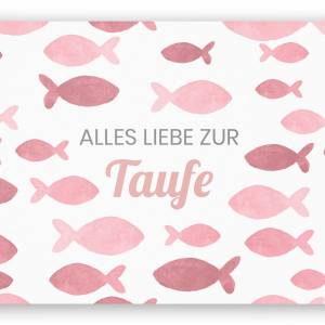 Friendly Fox Karte zur Taufe "Fische", 1x Taufkarte mit Umschlag, zur Taufe rosa Fische, DIN A6 Klappkarte Bild 1