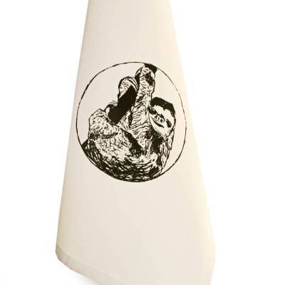 Faultier. Geschirrtuch Biobaumwolle und Bambus. Siebdruck handbedruckt.