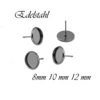 4x Ohrstecker aus Edelstahl für 8mm/10mm/12 mm Cabochon Gunmetal Farbe 3 Größen zur Auswahl Bild 1