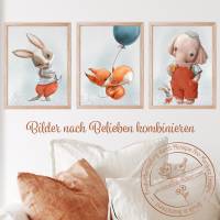 Babyzimmer Bilder [A3] Jungen Kinder-Zimmer-Bild Tiere Hasen Poster  | Fluffy Hugs Bild 3