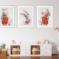 Babyzimmer Bilder [A3] Jungen Kinder-Zimmer-Bild Tiere Hasen Poster  | Fluffy Hugs Bild 5