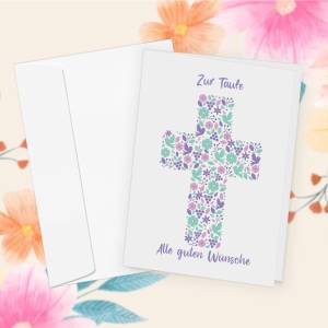 Friendly Fox Karte zur Taufe "Kreuz", 1x Taufkarte mit Umschlag, zur Taufe Mädchen Blumen Kreuz, DIN A6 Klappkar Bild 7