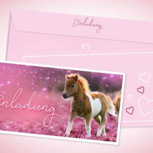 Pony Einladungskarte, 12 Einladung Kindergeburtstag Pferd, Geburtstagseinladung Pferde Mädchen rosa, Pferde Party Geburt Bild 1