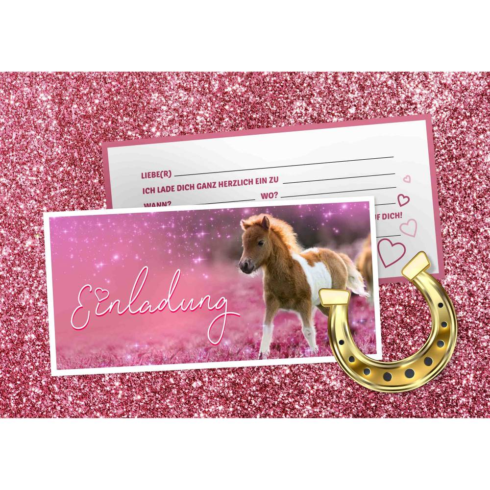 10 Postkarten Einladungskarte Einladung Geburtstag Mädchen Pferd rosa Herz Pony 