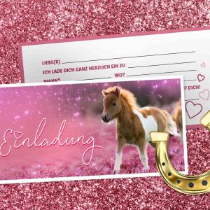 Pony Einladungskarte, 12 Einladung Kindergeburtstag Pferd, Geburtstagseinladung Pferde Mädchen rosa, Pferde Party Geburt Bild 2