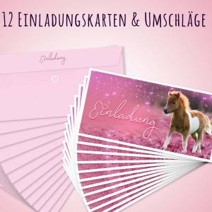 Pony Einladungskarte, 12 Einladung Kindergeburtstag Pferd, Geburtstagseinladung Pferde Mädchen rosa, Pferde Party Geburt Bild 3