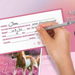 Pony Einladungskarte, 12 Einladung Kindergeburtstag Pferd, Geburtstagseinladung Pferde Mädchen rosa, Pferde Party Geburt Bild 4