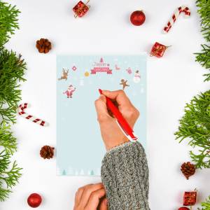 Weihnachten Briefpapier Set, Briefpapier mit Weihnachtsmann Motiv, A4 Briefpapier Merry Christmas mit Umschlag, festlich Bild 5