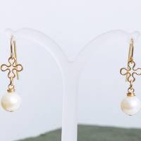 Weiße Perlen Ohrringe Gold filled, Ohrhänger mit weißen Süßwasserperlen 9 - 10 mm Bild 3