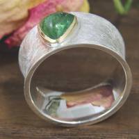 Breiter Ring aus Silber 925/- mit grünem, dreieckigem Turmalin Bild 5