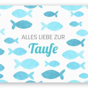 Friendly Fox Karte zur Taufe "Fische", 1x Taufkarte mit Umschlag, zur Taufe blaue Fische, DIN A6 Klappkarte Bild 1