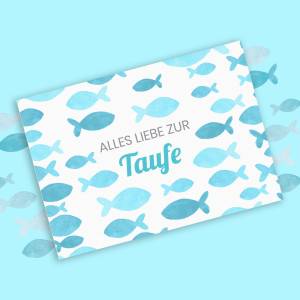 Friendly Fox Karte zur Taufe "Fische", 1x Taufkarte mit Umschlag, zur Taufe blaue Fische, DIN A6 Klappkarte Bild 2