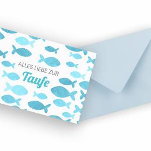 Friendly Fox Karte zur Taufe "Fische", 1x Taufkarte mit Umschlag, zur Taufe blaue Fische, DIN A6 Klappkarte Bild 3