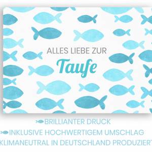 Friendly Fox Karte zur Taufe "Fische", 1x Taufkarte mit Umschlag, zur Taufe blaue Fische, DIN A6 Klappkarte Bild 4