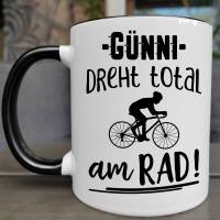 Lustige Fahrrad Geschenk Tasse mit eigenem Namen - Dreht am Rad - Männergeschenk Personalisiert Bild 1
