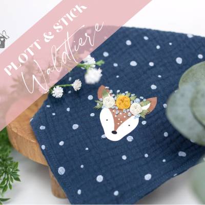 Plott & Stick "Waldtiere" Plotterdatei mit Stickvorlagen- und Anleitung - Reh, Maus, Fuchs, Hase, Bär