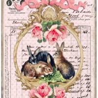 Bastelpapier - Decoupage-Papier - A4 - Softpapier - Vintage - Shabby - Hase - Bunny - French Bunnies - Ostern - 12952 Bild 1