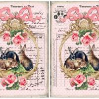 Bastelpapier - Decoupage-Papier - A4 - Softpapier - Vintage - Shabby - Hase - Bunny - French Bunnies - Ostern - 12952 Bild 2