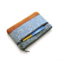 Kleines Portemonnaie aus Stoff, Handytasche mit zwei Reissverschlüssen, Geldbörse graublau Bild 2
