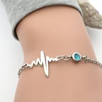 Herzschlag Geburtsstein Armband Glücksbringer personalisiertes Geschenk Bild 1
