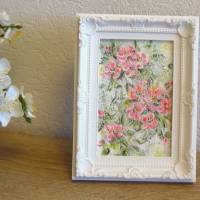 APFELBLÜTEN - kleines gerahmtes Blumenbild mit rosa Blüten im Vintage Look 14,5cmx19,5cm Bild 1