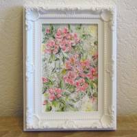 APFELBLÜTEN - kleines gerahmtes Blumenbild mit rosa Blüten im Vintage Look 14,5cmx19,5cm Bild 2