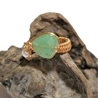 Ring handgewebt mit Perle und Aventurin pastell mint grün Tropfen Bandring goldfarben wirework Bild 10