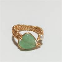 Ring handgewebt mit Perle und Aventurin pastell mint grün Tropfen Bandring goldfarben wirework Bild 2