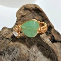 Ring handgewebt mit Perle und Aventurin pastell mint grün Tropfen Bandring goldfarben wirework Bild 4