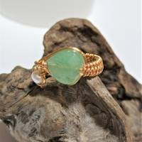 Ring handgewebt mit Perle und Aventurin pastell mint grün Tropfen Bandring goldfarben wirework Bild 5