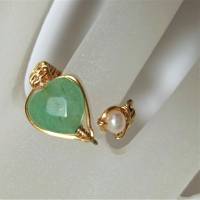 Ring handgewebt mit Perle und Aventurin pastell mint grün Tropfen Bandring goldfarben wirework Bild 7