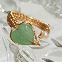 Ring handgewebt mit Perle und Aventurin pastell mint grün Tropfen Bandring goldfarben wirework Bild 8