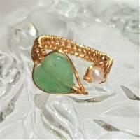 Ring handgewebt mit Perle und Aventurin pastell mint grün Tropfen Bandring goldfarben wirework Bild 9