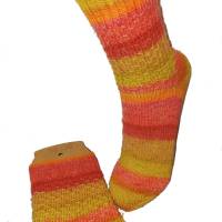 handgestrickte Socken, Größe 38/40, 4fach Sockenwolle von Gründl, mit Schüppchen-Muster, Orange Rosa Gelb Bild 5