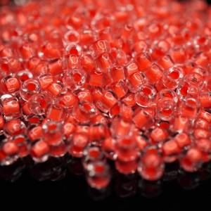 10g 8/0 Czech Seed Beads Matubo | Crystal - Red Neon-Lined Bild 1