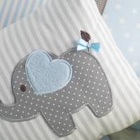 Personalisiertes Kissen zur Geburt oder Taufe, Elefant, hellblau, aus Baumwollstoff Bild 3