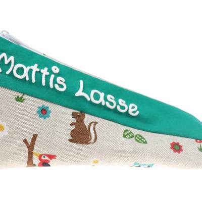 Federmäppchen Waldtiere grün mit Namen personalisiert Mäppchen Schulmäppchen Brillenetui Schlampermäppchen Etui