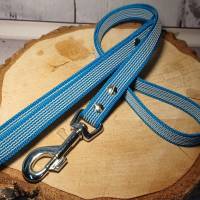 Hundeleine / Leine aus gummiertem Gurtband, 1m mit Handschlaufe, blau, große Hunde Bild 1